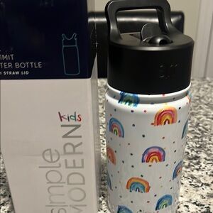 White and Blue Water Bottle with Playful Design